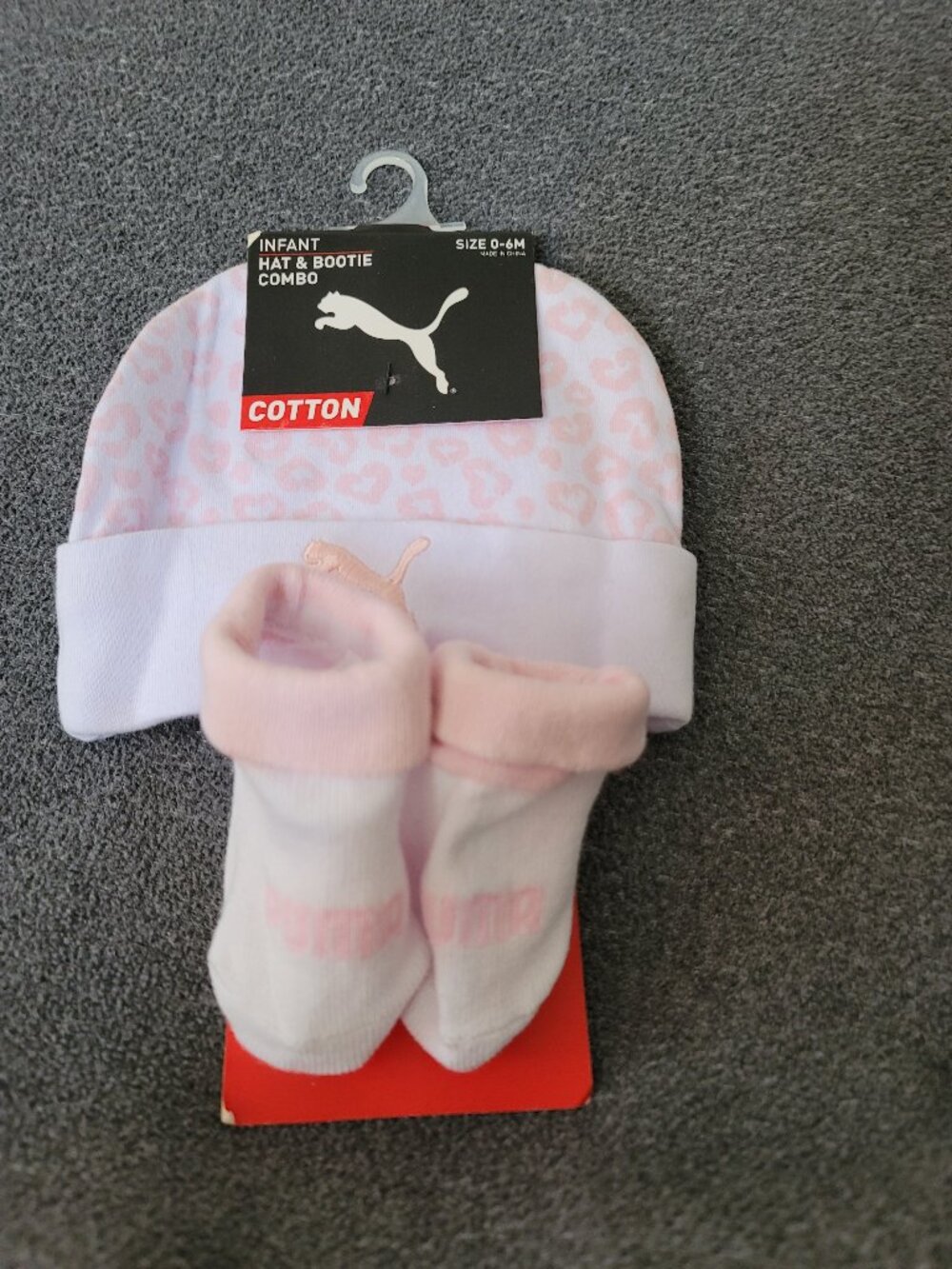 Puma Infant Hat & Bootie Combo Pink/White Cotton Size 0-6 Months